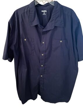 King Size Men's Short Sleeve Navy Button-Up Shirt 3XL Big